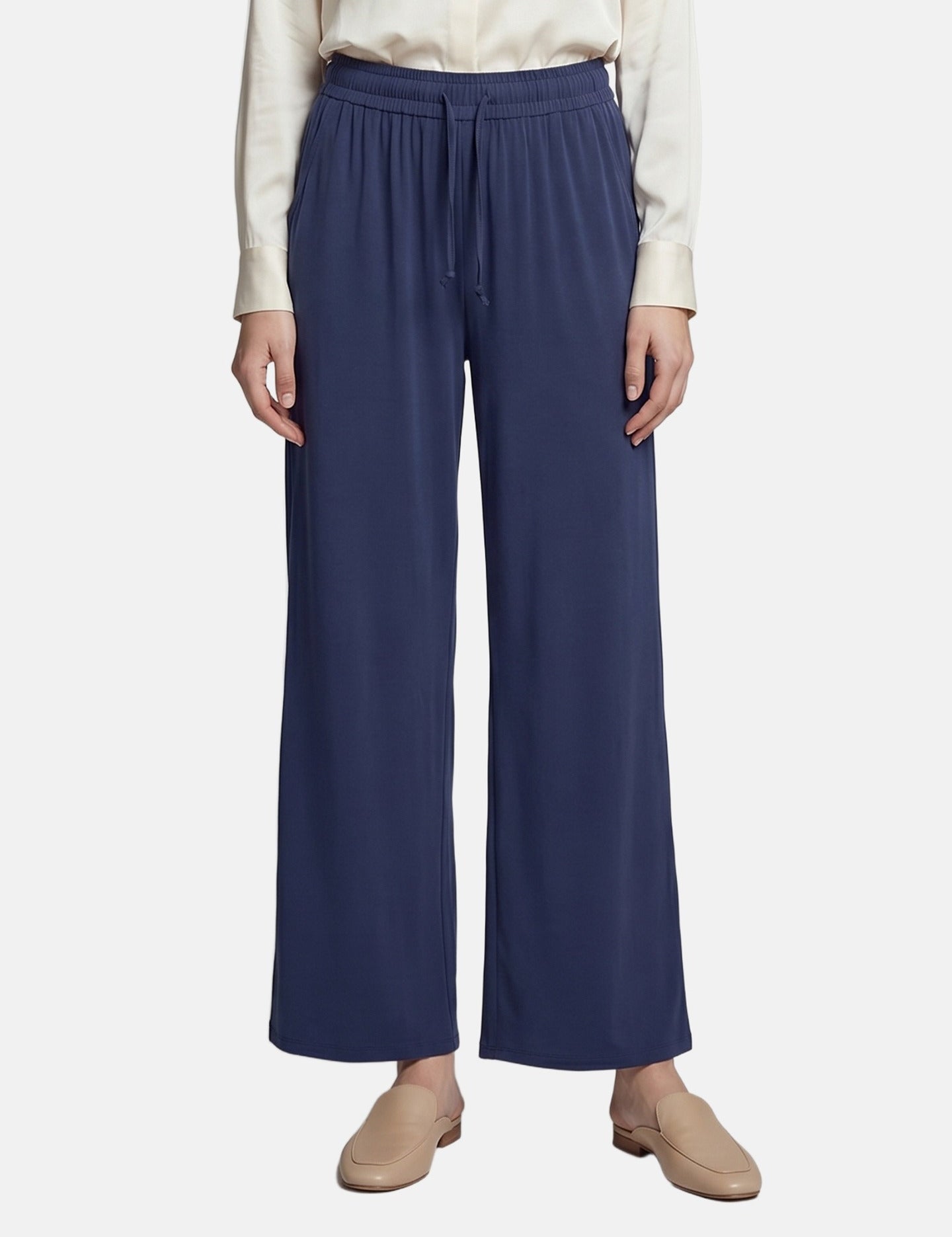 Pantaloni in Viscosa Blu Scuro