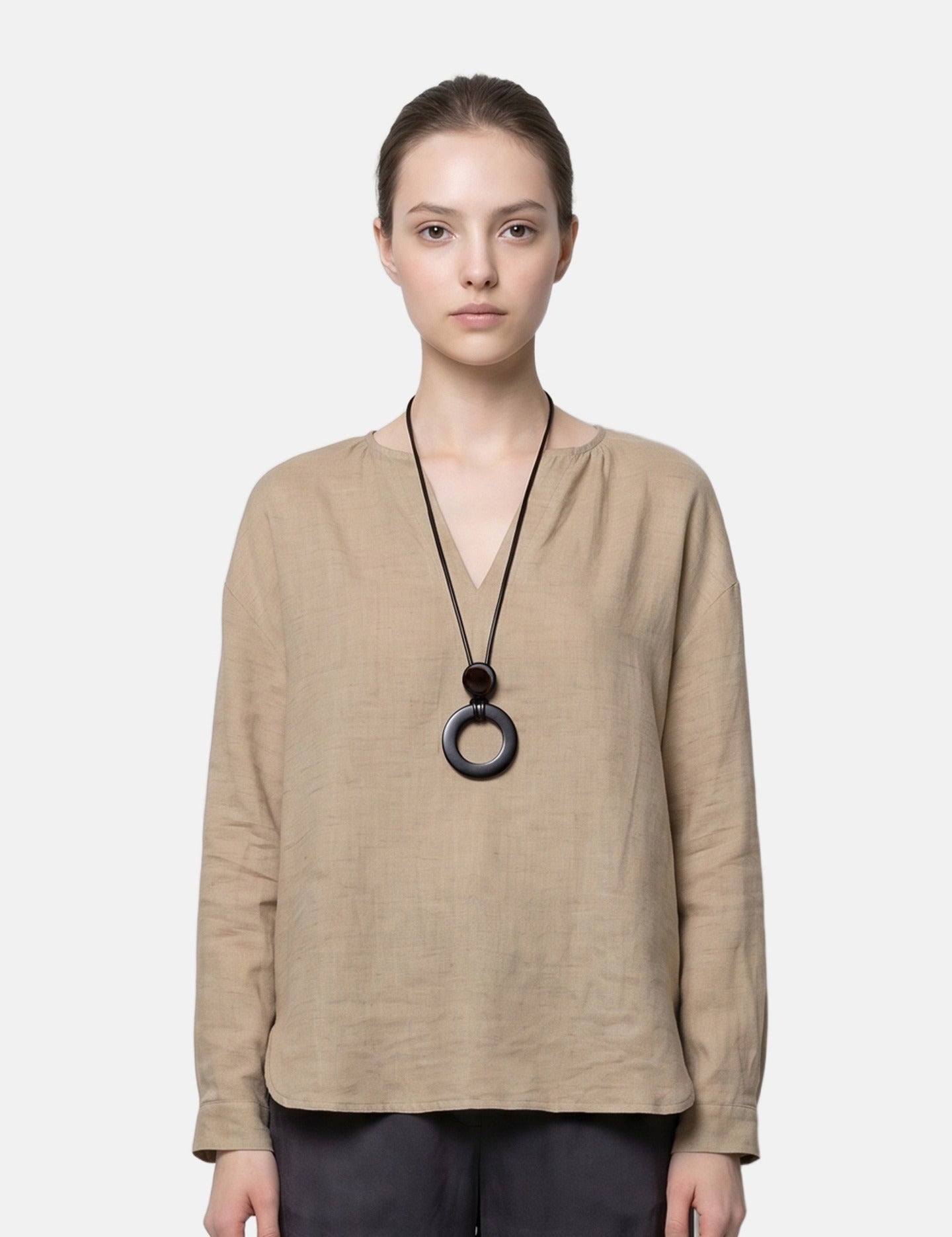 Blusa in Tencel Beige Scuro