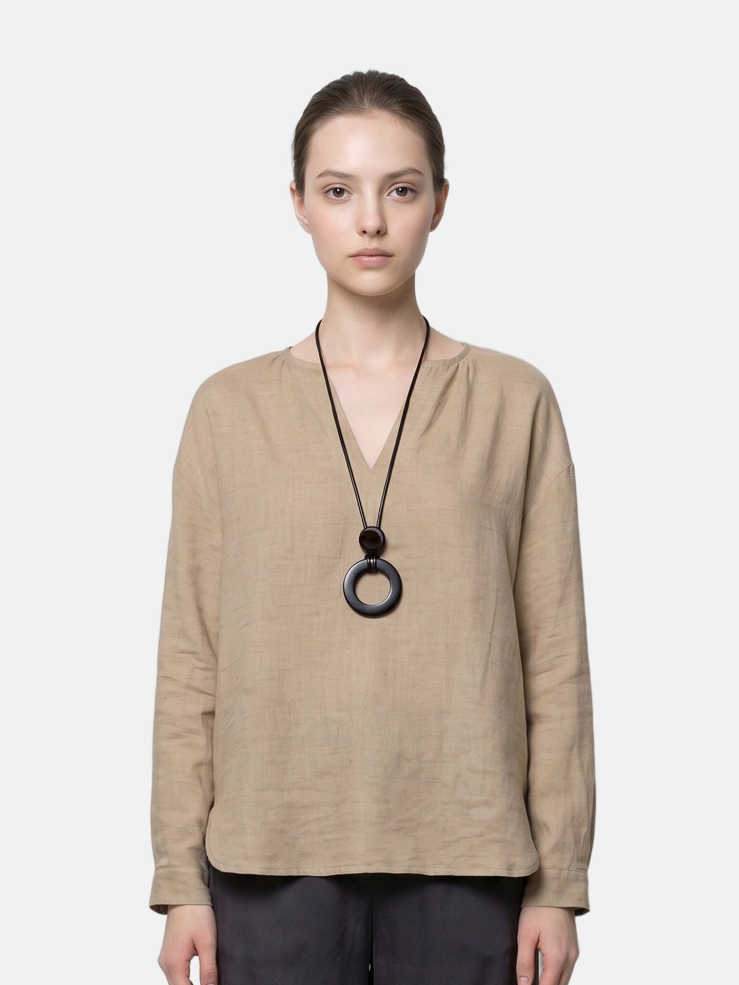 Blusa in Tencel Beige Scuro