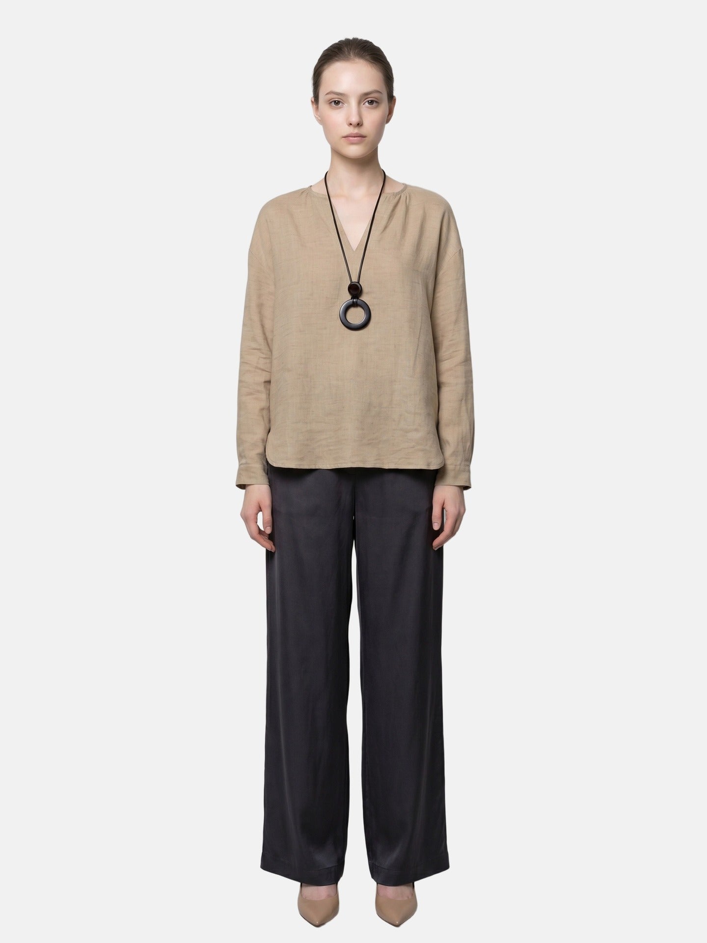 Blusa in Tencel Beige Scuro