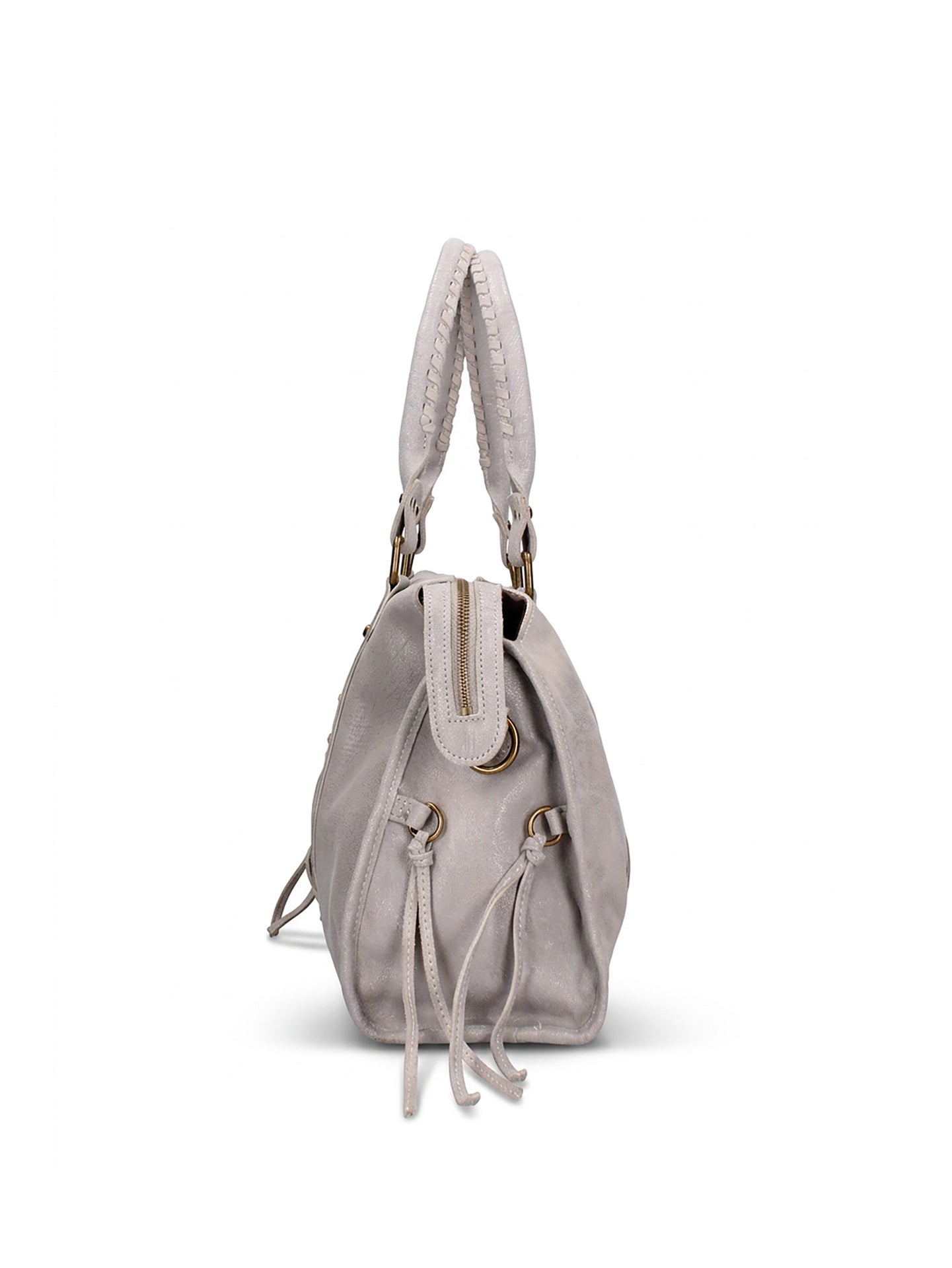 Borsa a Spalla in Genuine Printed Suede Leather Grigio Chiaro