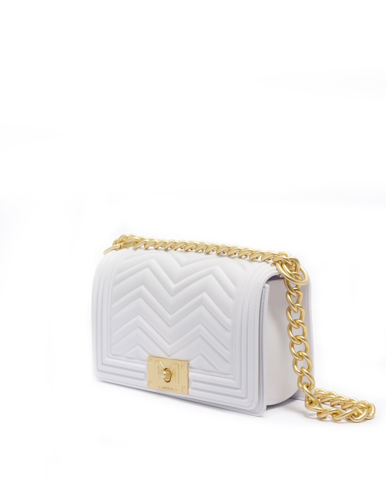 Borsa a mano da donna 100% PVC FLAT S MANHATTAN-OFF BLANC + OFF GOLD Marc Ellis