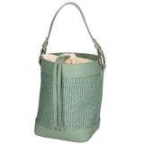 Women's bucket bag, mixed leather and fabric, Made in Italy, 24x18x15 cm