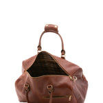 Borsa da viaggio unisex in vera pelle 100% cotone 4311-MARRONE Alessia Firenze
