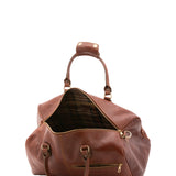 Borsa da viaggio unisex in vera pelle 100% cotone 4311-MARRONE Alessia Firenze