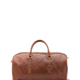 Borsa da viaggio unisex in vera pelle 100% cotone 4514-MARRONE Alessia Firenze