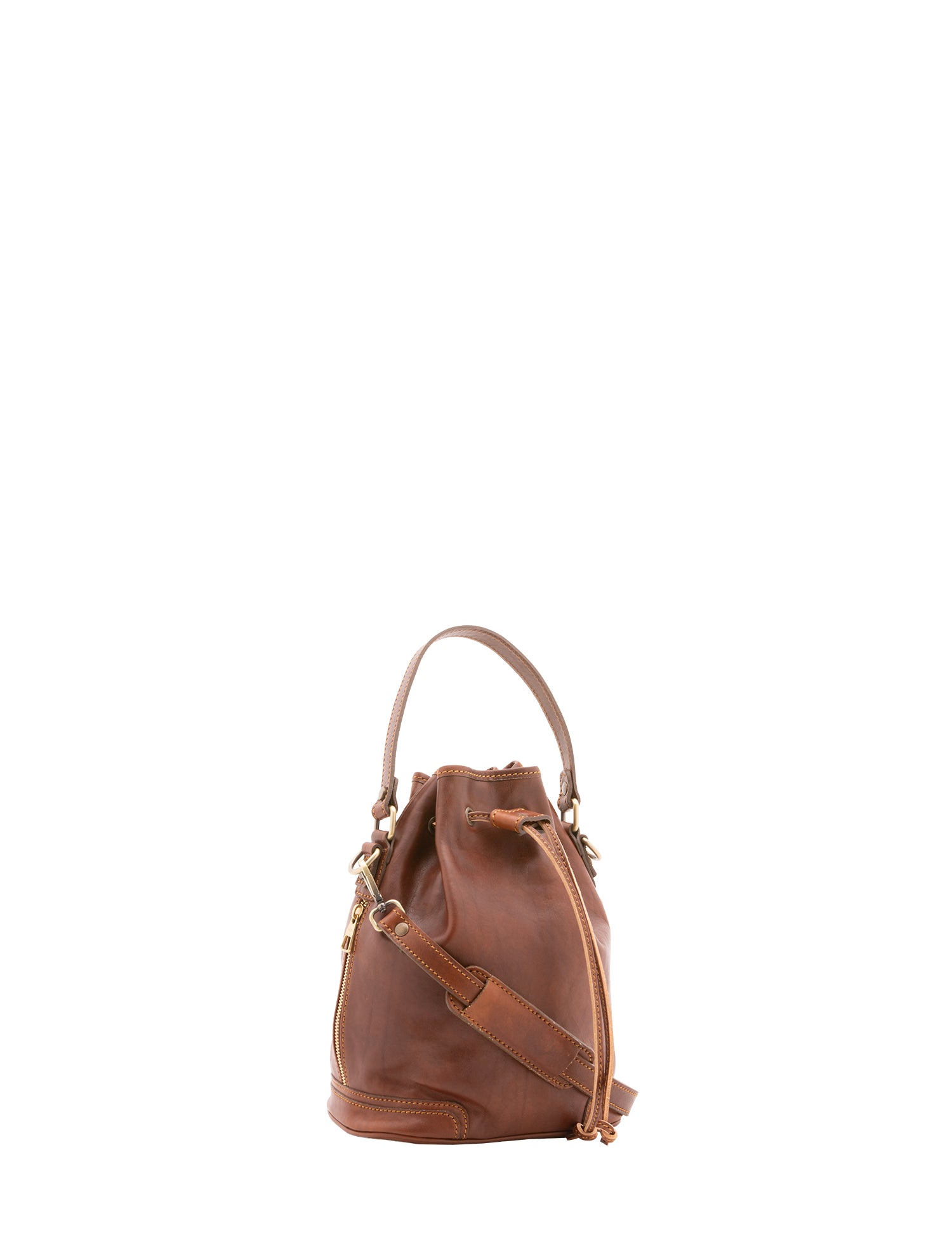 Borsa a secchiello unisex in vera pelle 100% cotone 4535-MARRONE Alessia Firenze