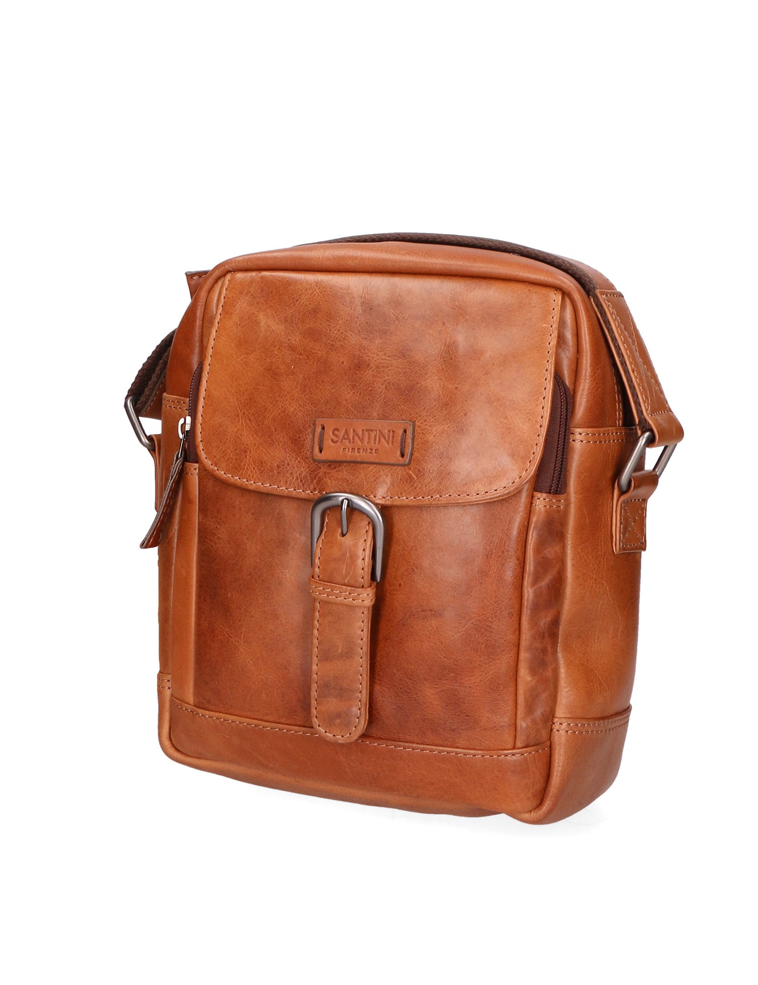 Borsa a tracolla unisex vera pelle 100% pelle di vacchetta SN5863847-TAN Santini Firenze