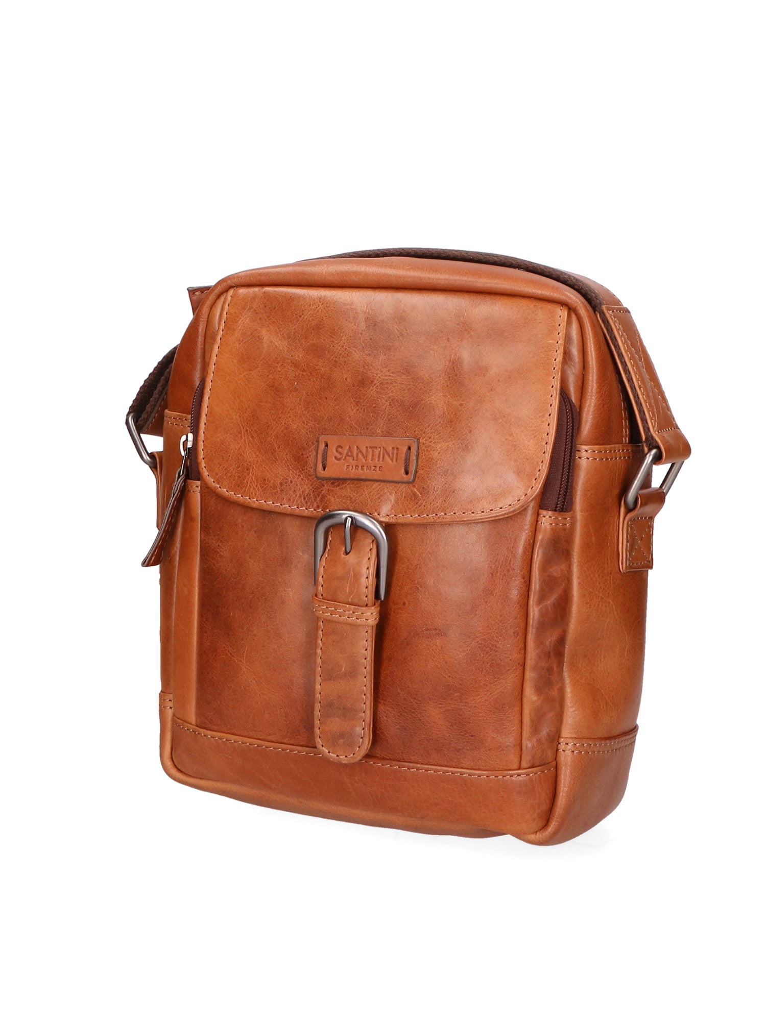 Borsa a tracolla unisex vera pelle 100% pelle di vacchetta SN5863847-TAN Santini Firenze