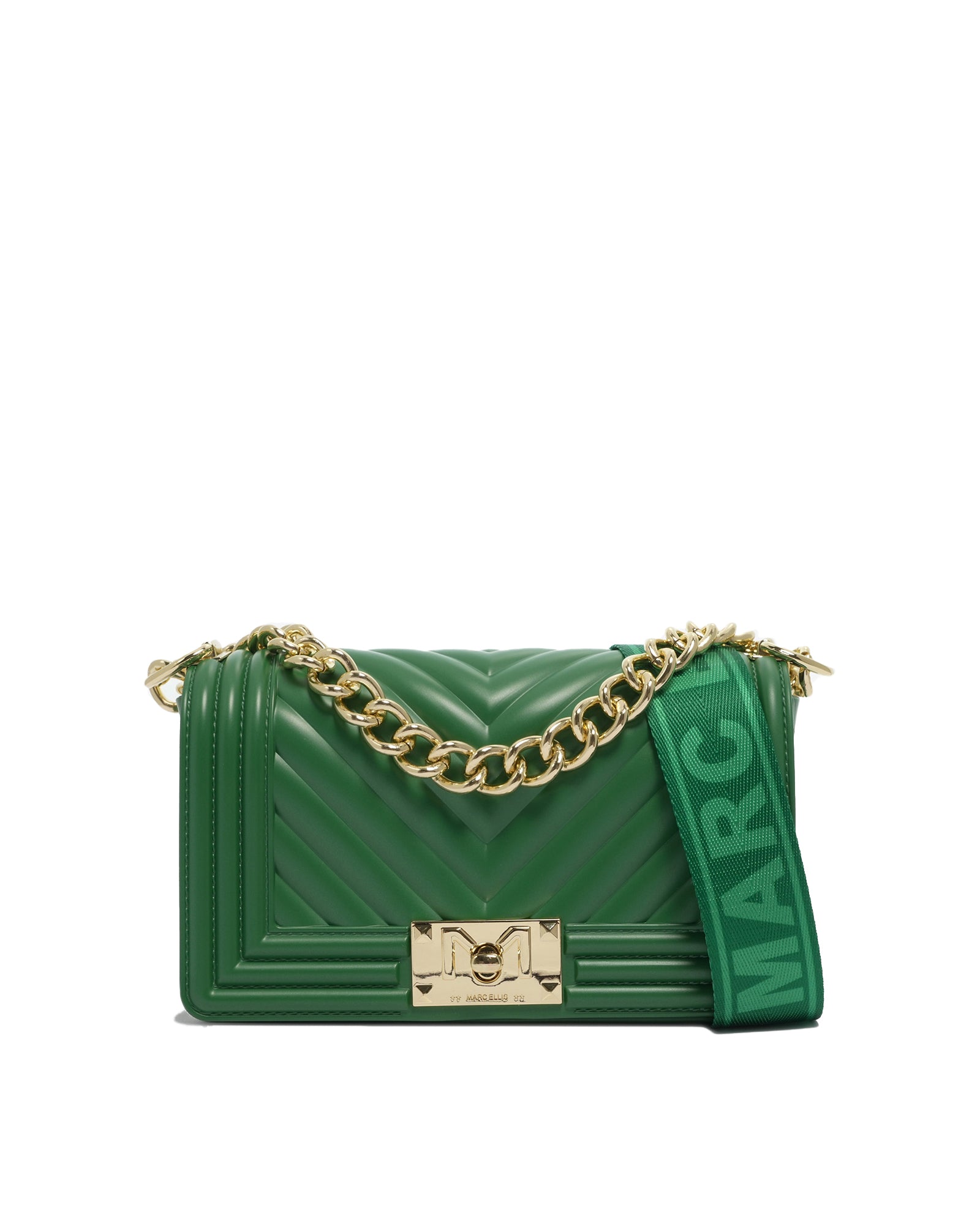 Borsa a mano da donna 100% Pvc FLAT S-EMERALD GREEN + LIGHT GOLD Marc Ellis