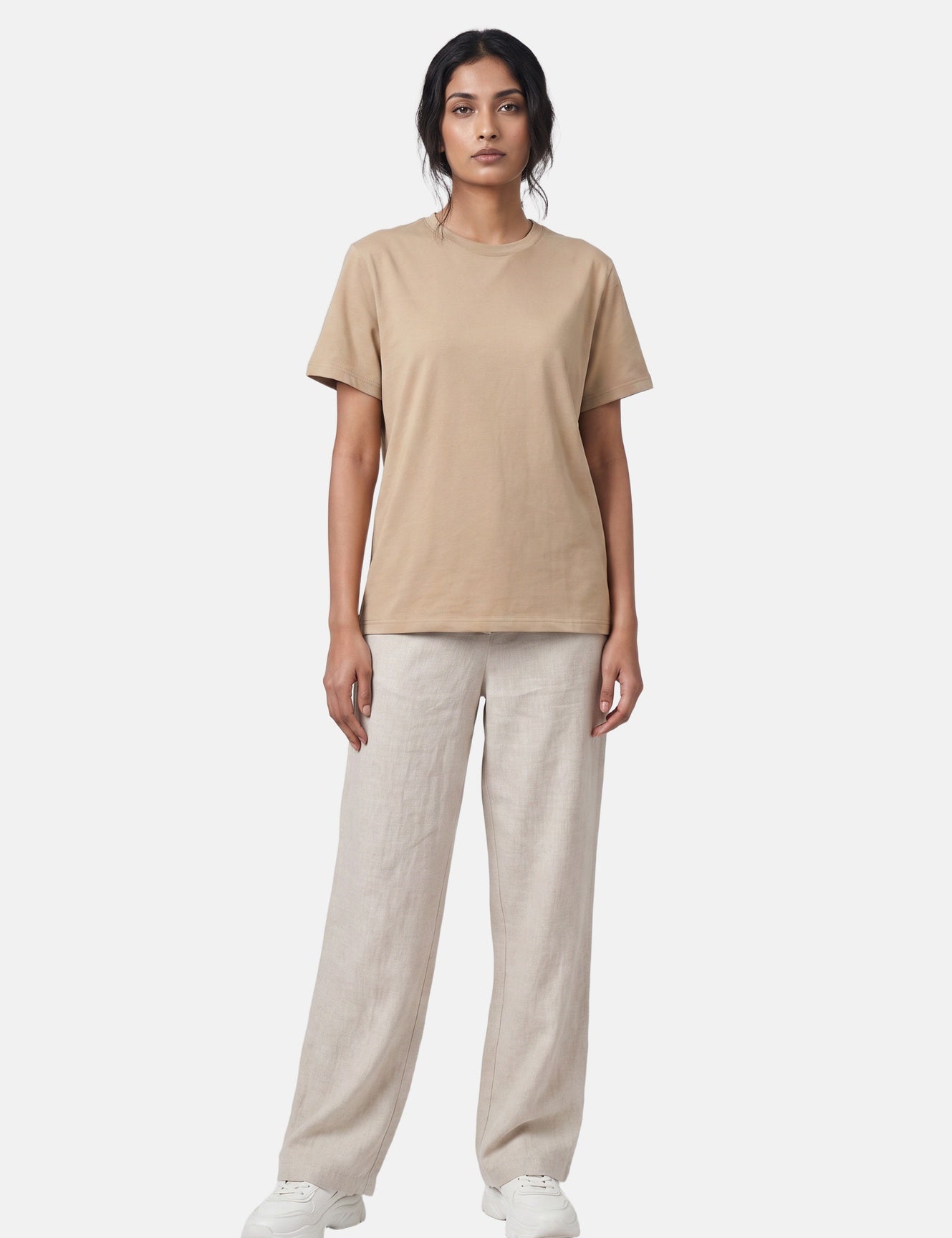 T-shirt in 84% Cotone 16% Elastan Cammello
