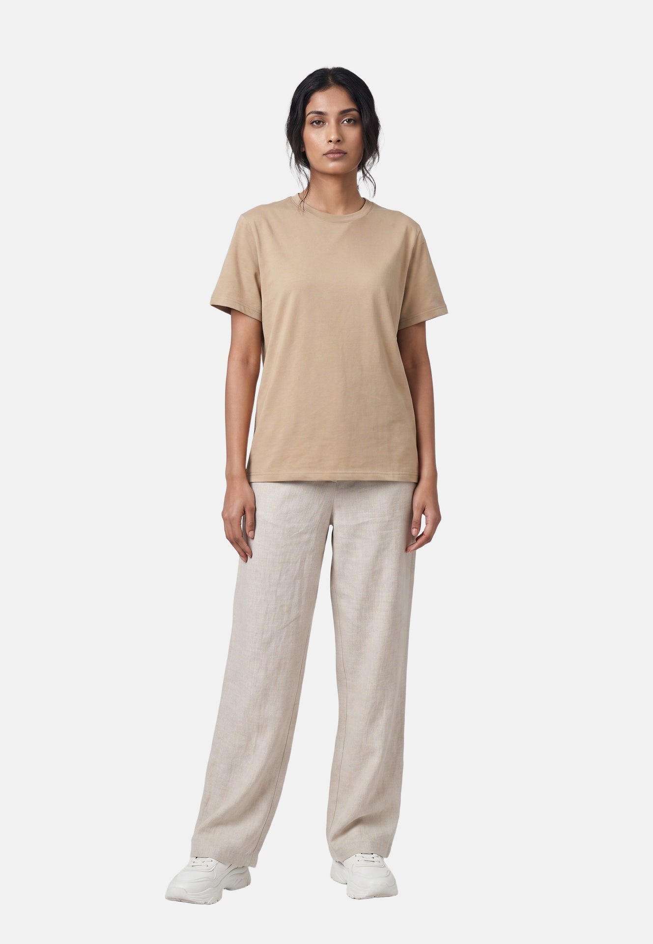 T-shirt in 84% Cotone 16% Elastan Cammello