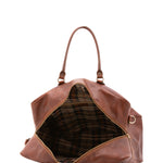 Borsa da viaggio unisex vera pelle 100% cotone 4562-MARRONE Alessia Firenze