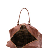 Borsa da viaggio unisex vera pelle 100% cotone 4562-MARRONE Alessia Firenze