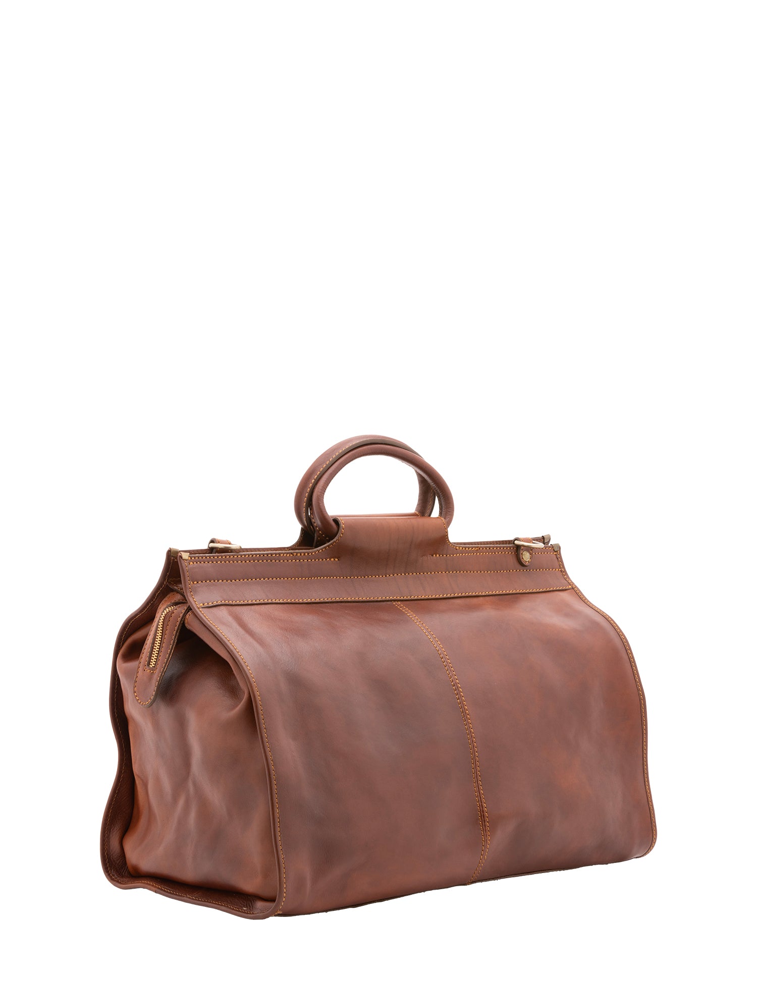 Borsa da viaggio unisex in vera pelle 100% cotone 4563-MARRONE Alessia Firenze