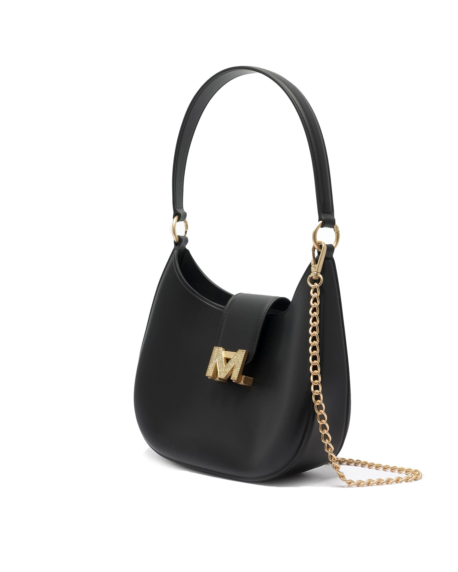 Borsa a spalla da donna 100% Pvc FLAT NEW YORK-BLACK + OFF GOLD Marc Ellis
