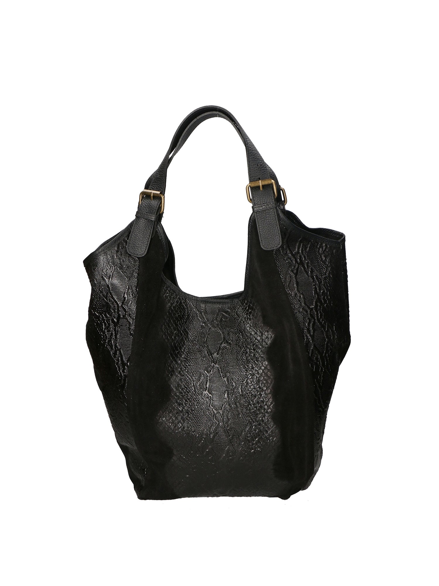 Denise Borsa a spalla da donna Pelle scamosciata stampata 80011-NERO BLACK Gave Lux