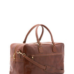 Borsa da viaggio unisex vera pelle 100% cotone 4562-MARRONE Alessia Firenze