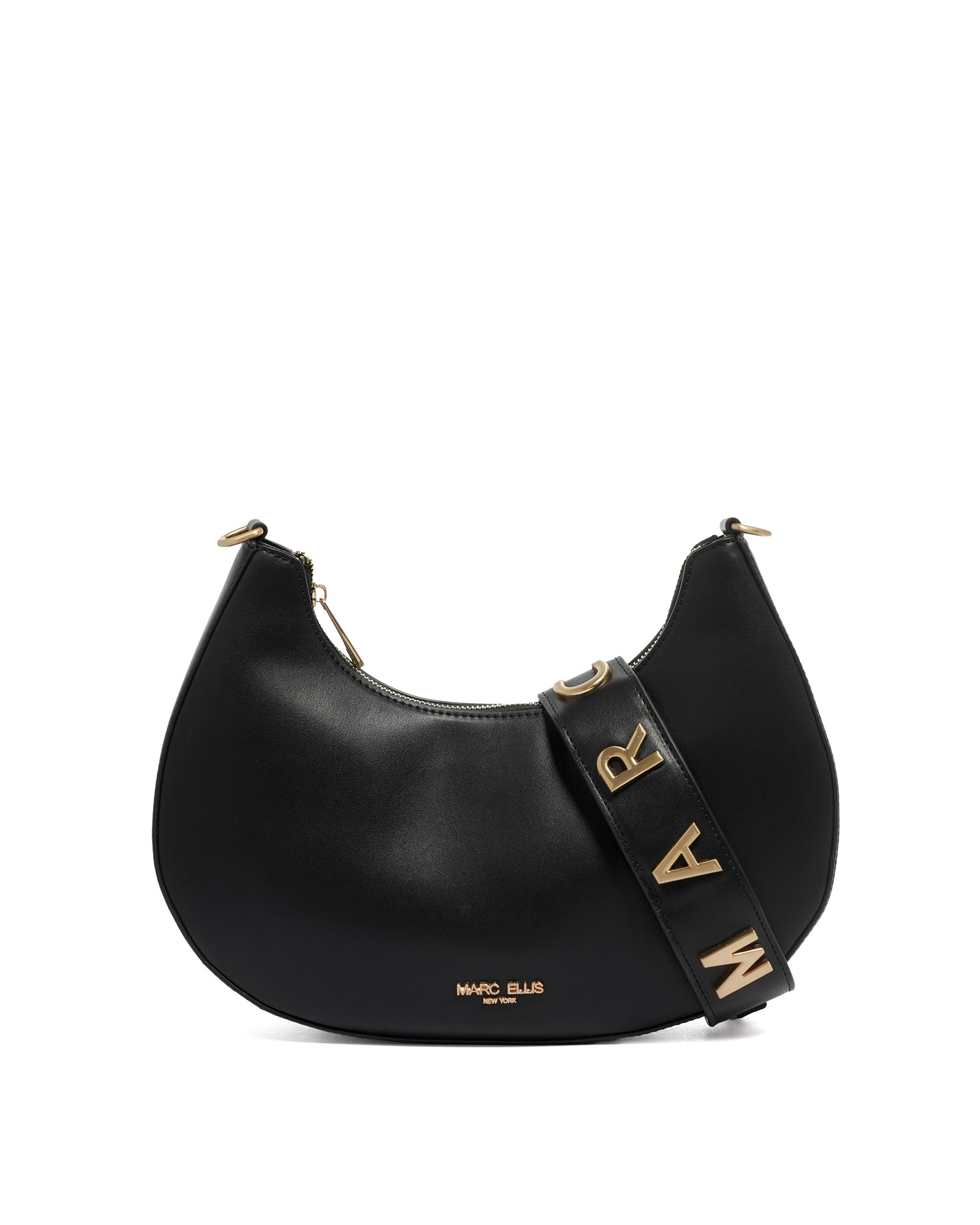 Borsa a spalla da donna 100% poliuretano LAILA-MACRO-BLACK-BRUSH GOLD Marc Ellis