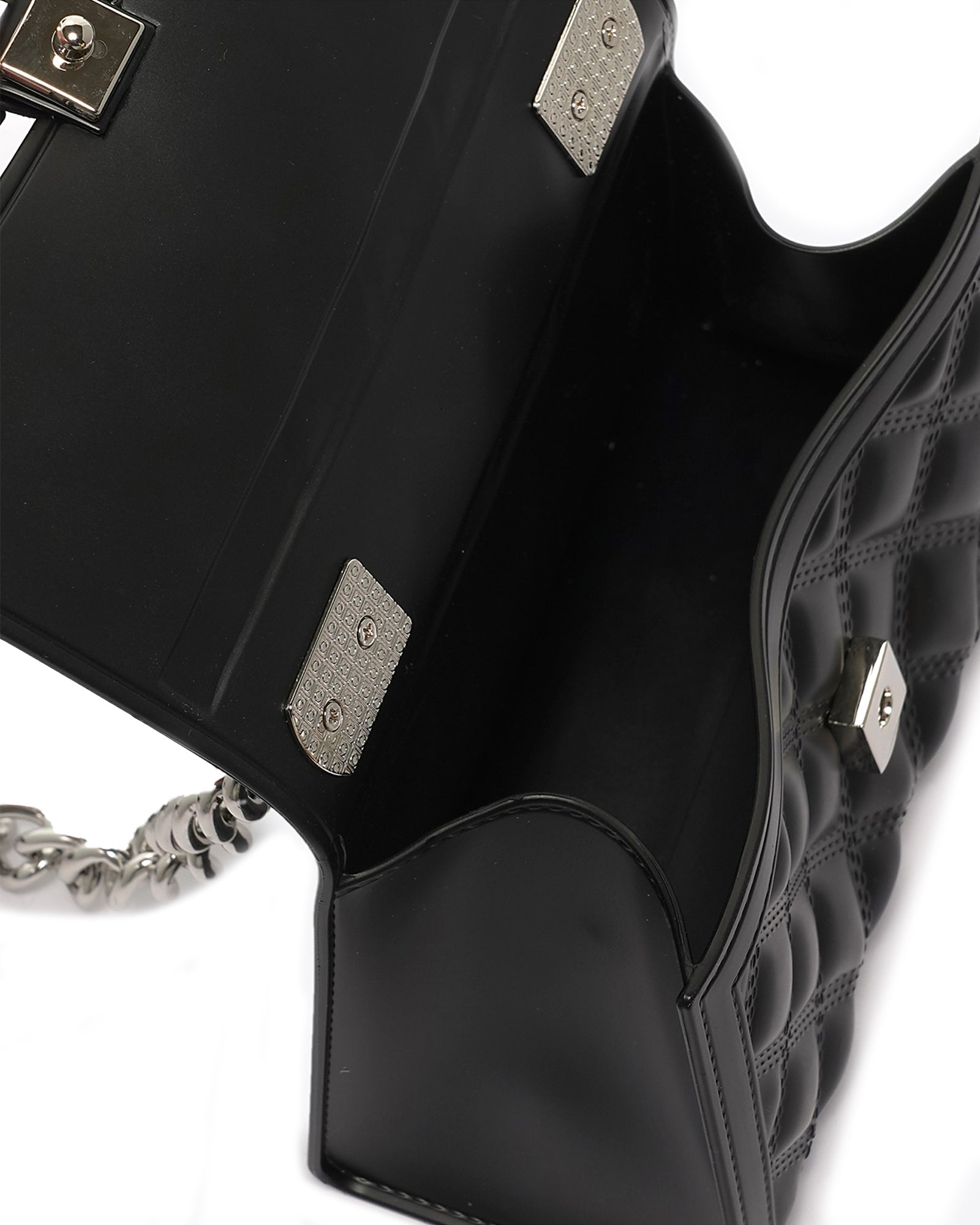 Borsa a mano da donna 100% Pvc FLAT RHOMBUS S-BLACK + SILVER Marc Ellis