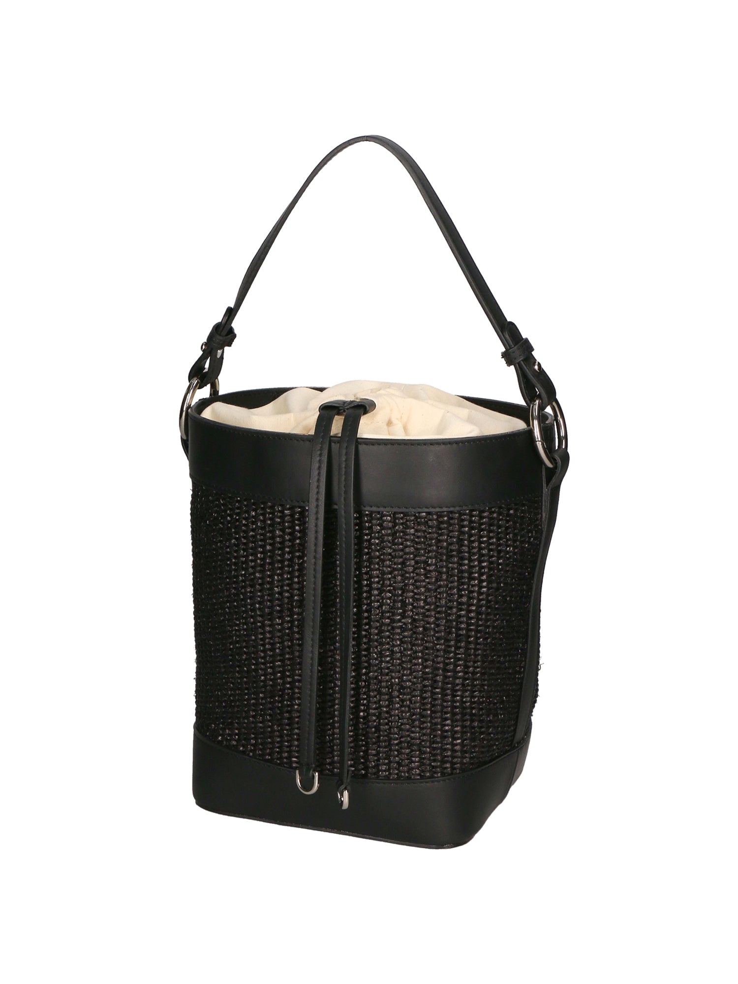 Borsa a secchiello da donna Misto pelle e tessuto MYB-05165-SS-12+S28 NERO My Best Bag