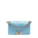 Borsa a mano da donna 100% Pvc FLAT XS MANHATTAN-NORSE BLUE + OFF SILVER Marc Ellis