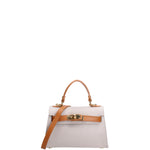 Borsa a mano da donna 100% vera pelle 07221-D86 GRIGIO CHIARO+D44 CUOIO Roberta Rossi