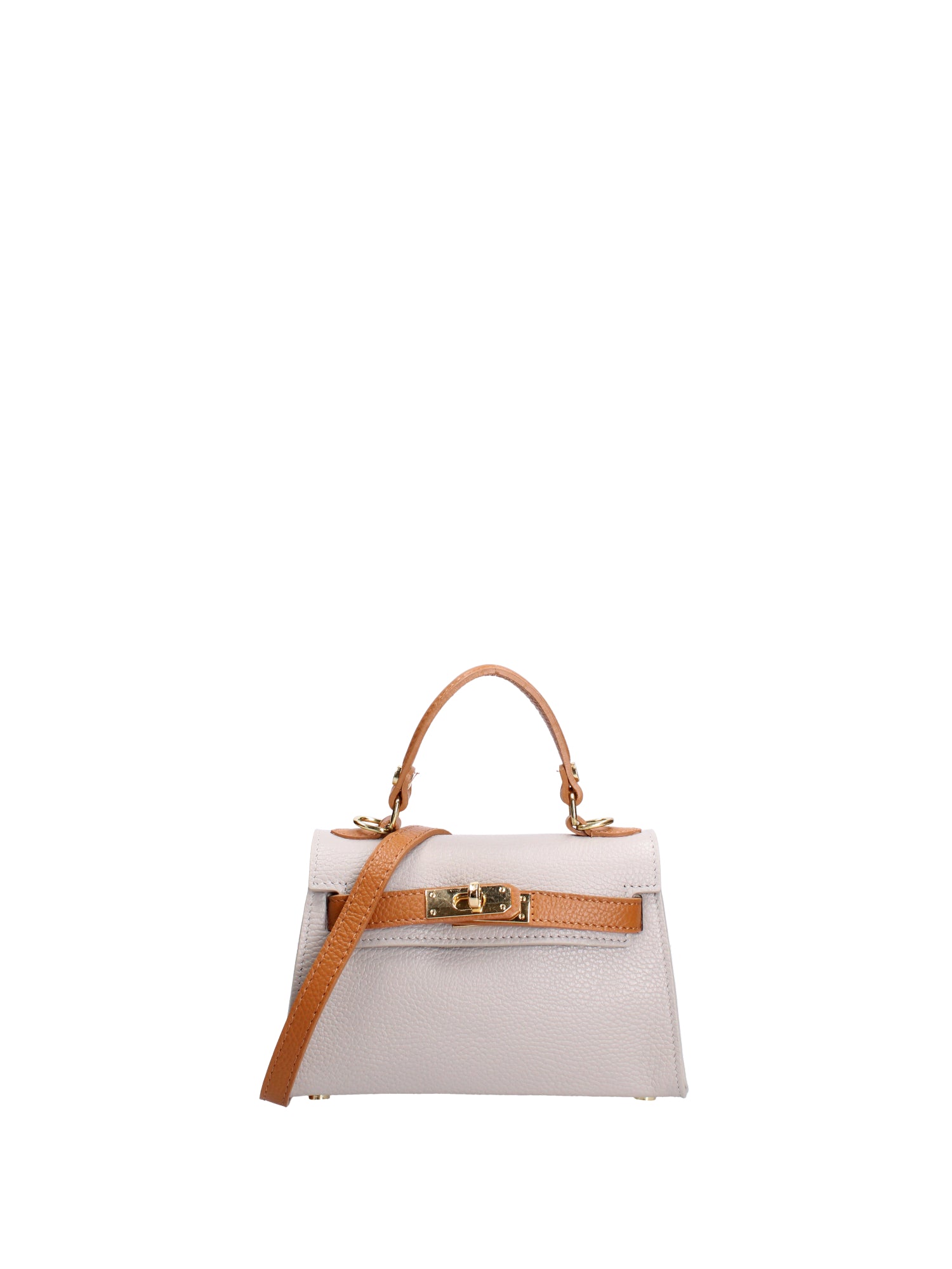 Borsa a mano da donna 100% vera pelle 07221-D86 GRIGIO CHIARO+D44 CUOIO Roberta Rossi