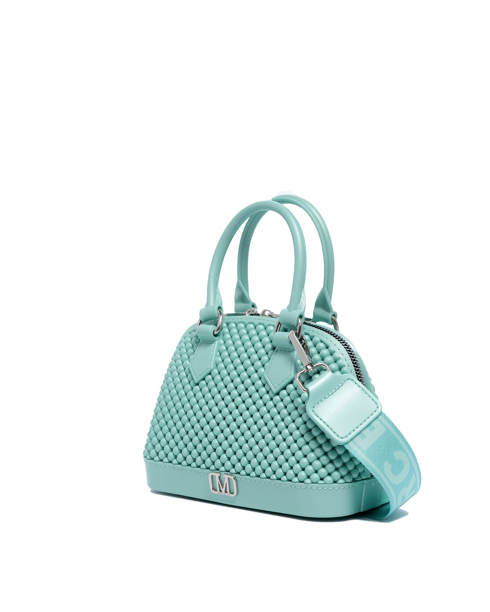Borsa a mano da donna 100% Pvc FLAT XS BALL-VERDE ACQUA + SILVER Marc Ellis