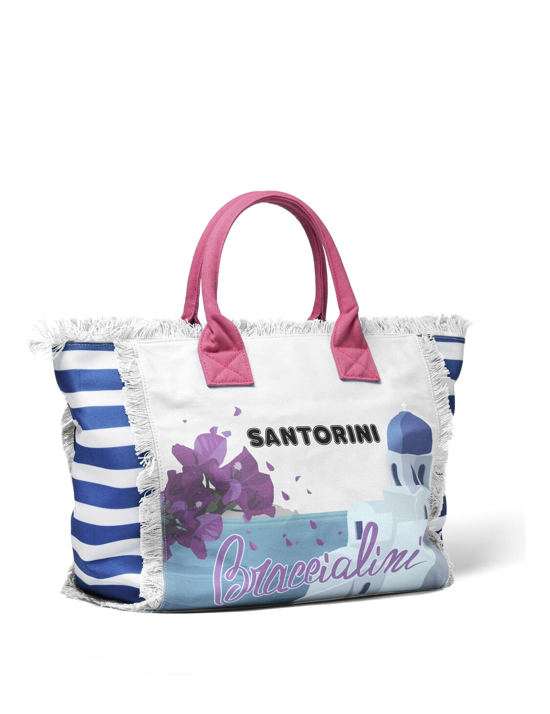 Mehrfarbige und fuchsiafarbene Baumwollhandtasche