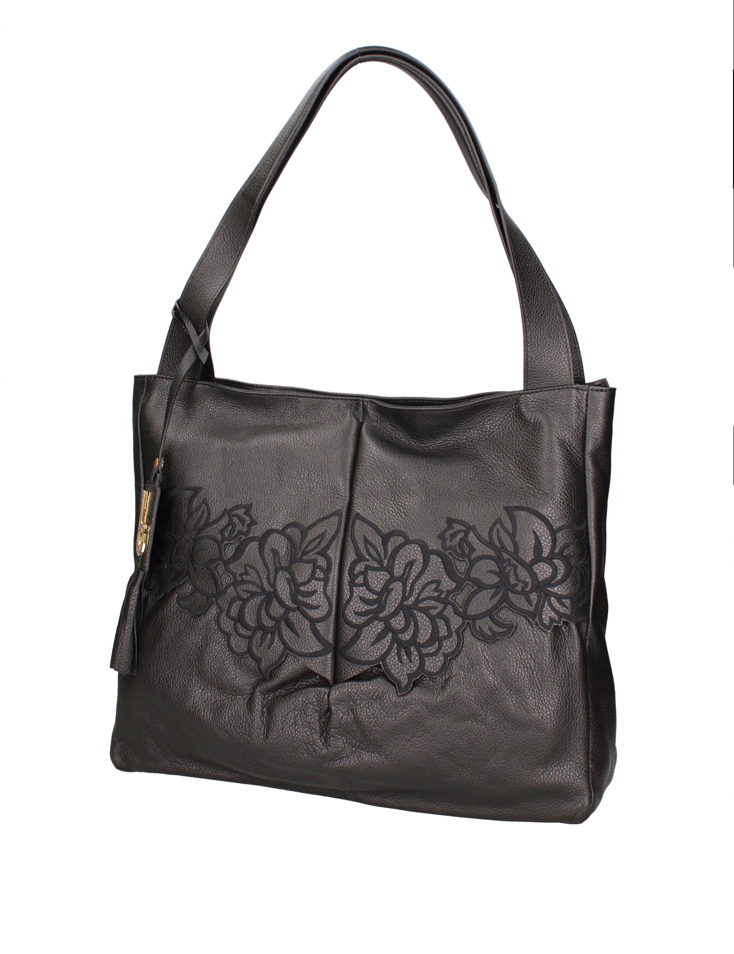 Borsa a spalla con doppi manici sagomati. Chiusura con zip. Ciondolo smaltato con logo. 40x31,5x40 cm