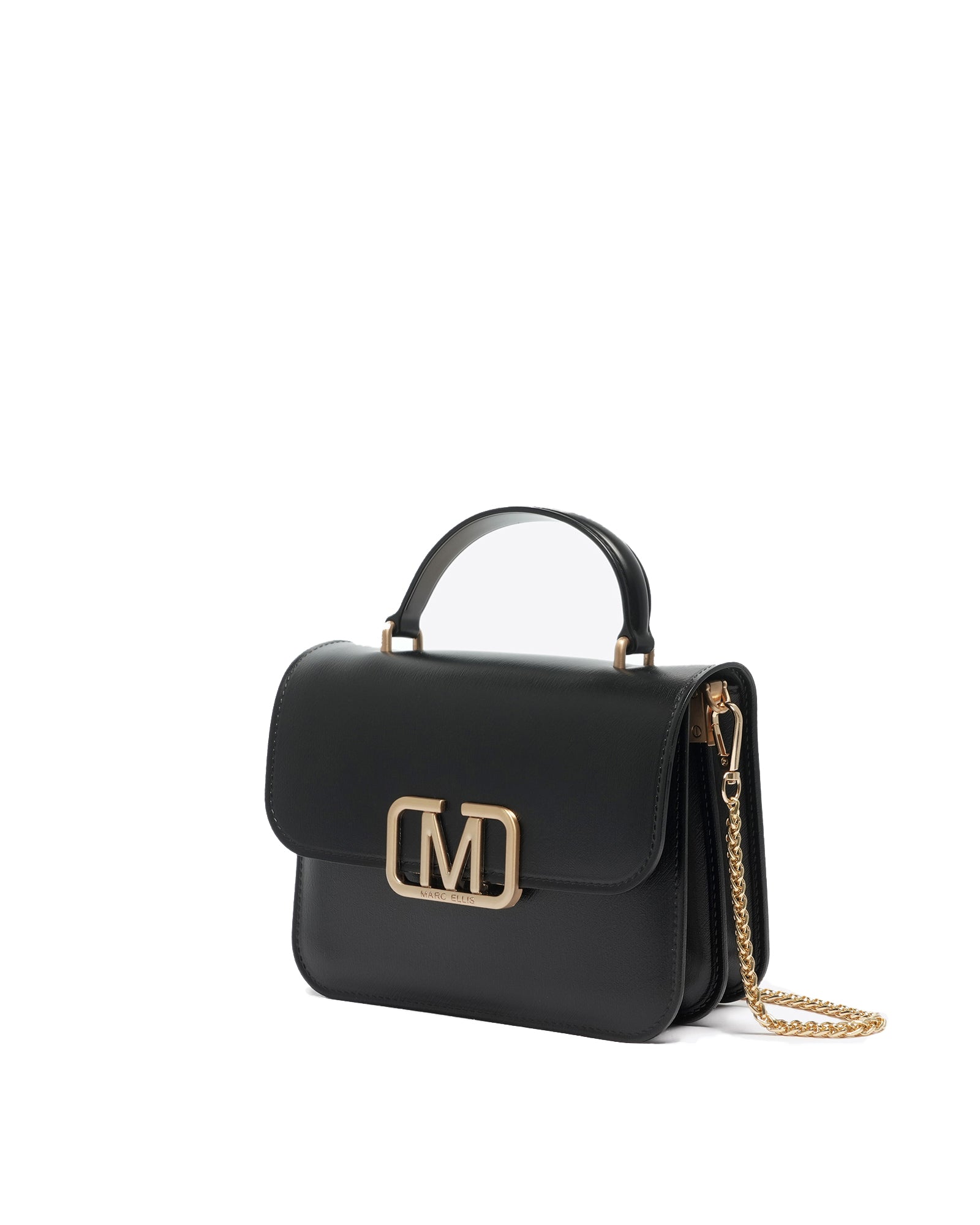 Borsa a mano da donna 100% Pvc FLAT EAR-BLACK + BRUSH GOLD Marc Ellis