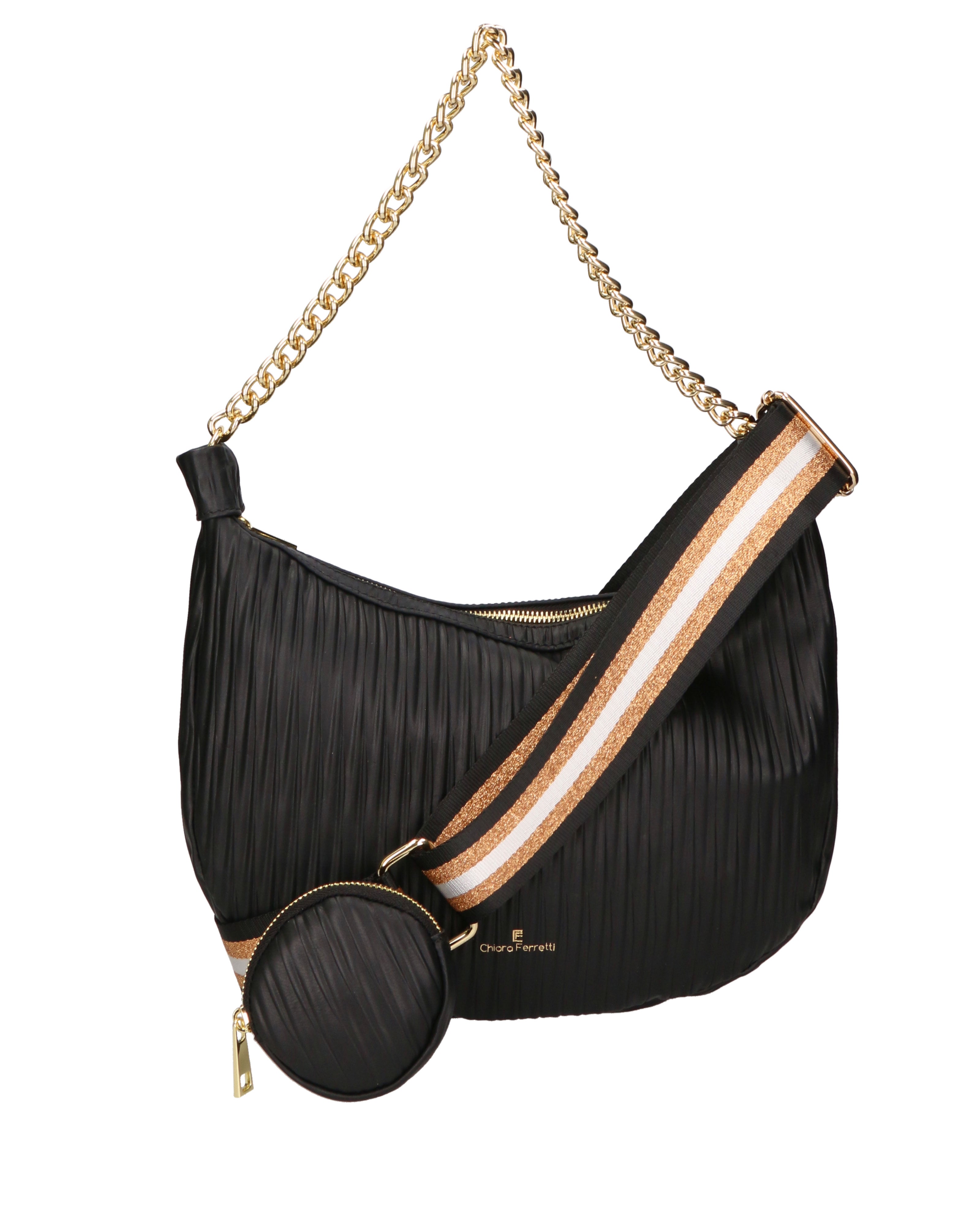 Zelia Nova Borsa a spalla da donna Vera pelle 03818-S28 NERO ORO Chiara Ferretti