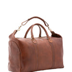 Borsa da viaggio unisex in vera pelle 100% cotone 4046-MARRONE Alessia Firenze