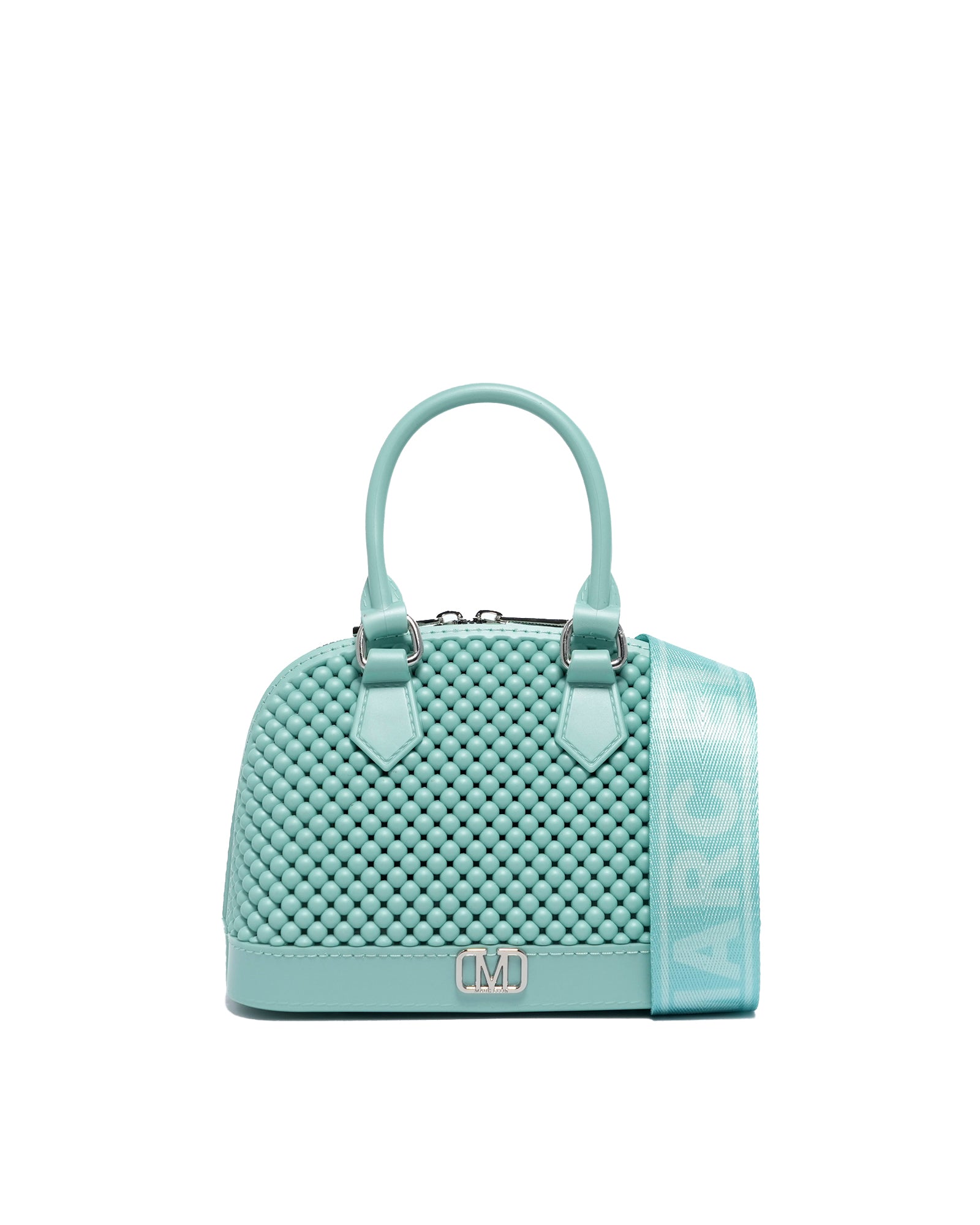 Borsa a mano da donna 100% Pvc FLAT XS BALL-VERDE ACQUA + SILVER Marc Ellis