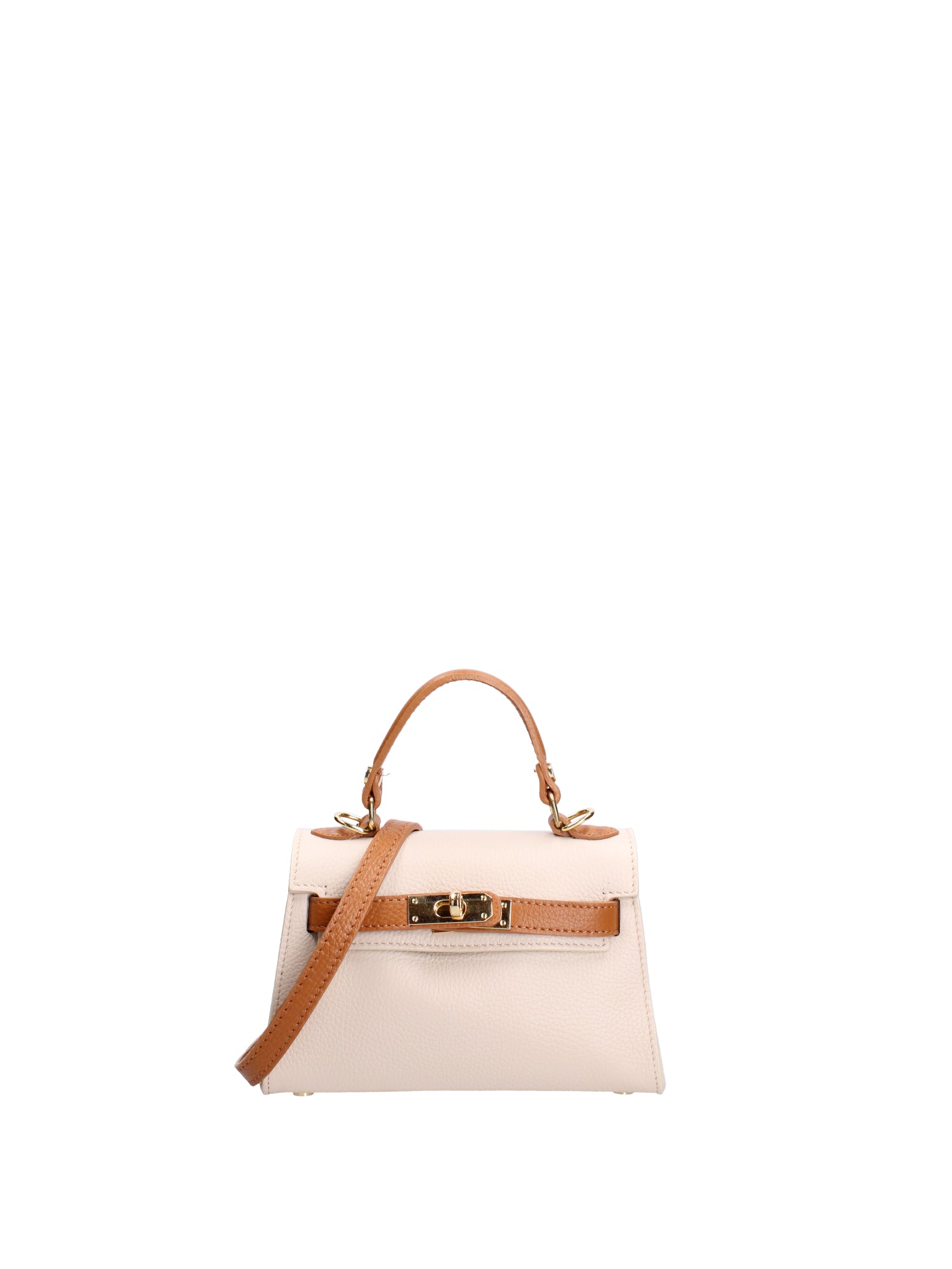 Borsa a mano da donna 100% vera pelle 07221-D37 LATTE+D44 CUOIO Roberta Rossi