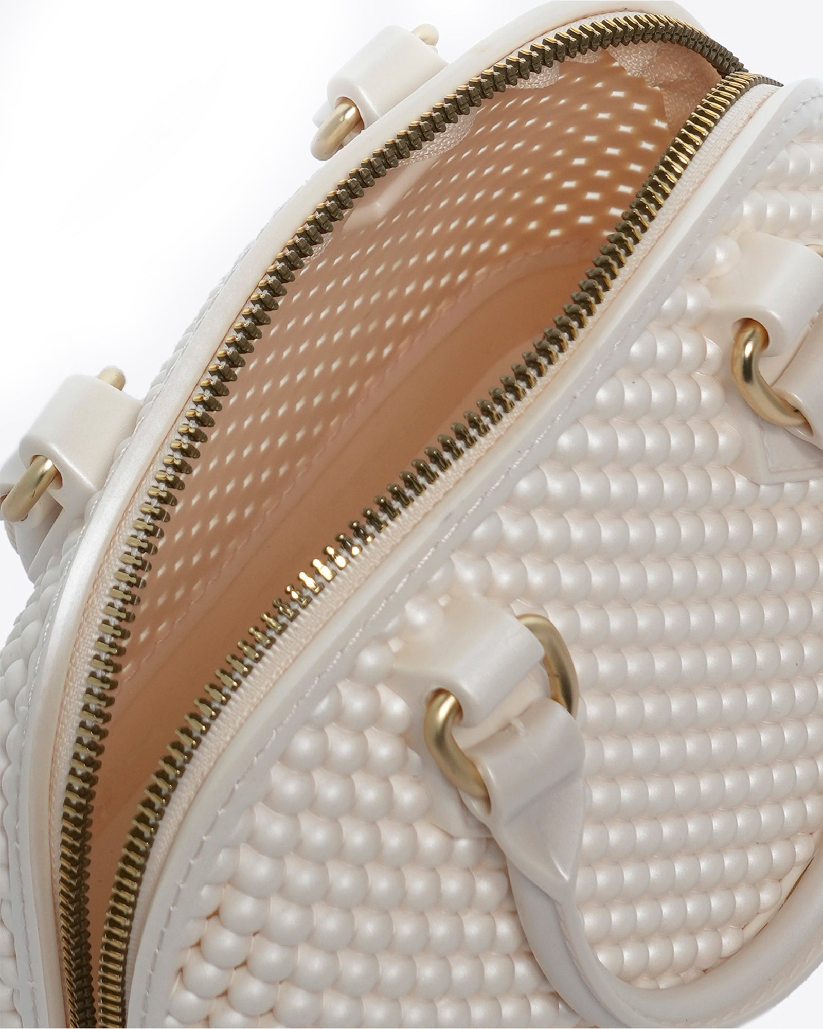 Borsa a mano da donna 100% Pvc FLAT XS BALL-OFF BLANC + OFF GOLD Marc Ellis