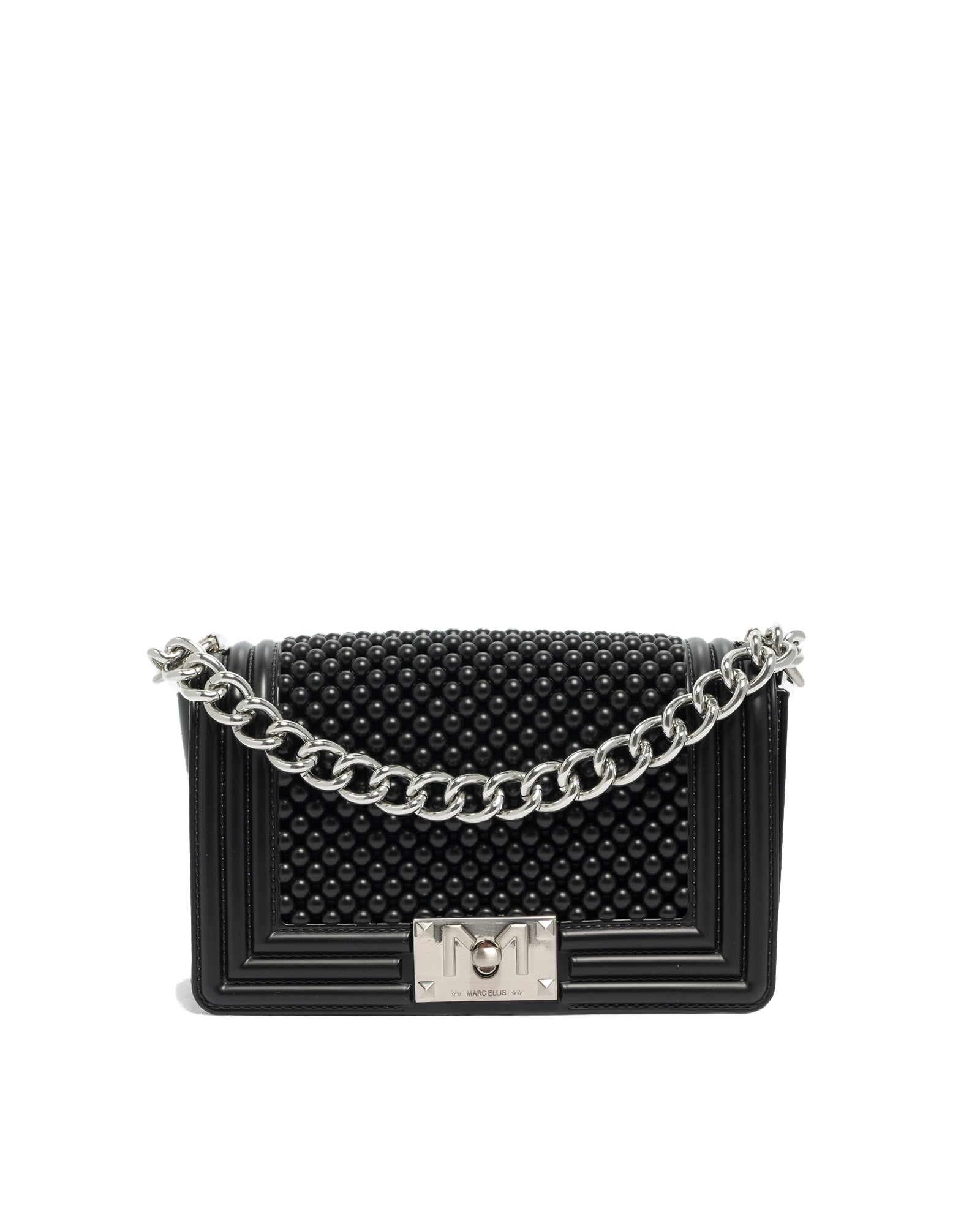 Borsa a mano da donna 100% Pvc FLAT S BALL-BLACK + BRUSH SILVER Marc Ellis