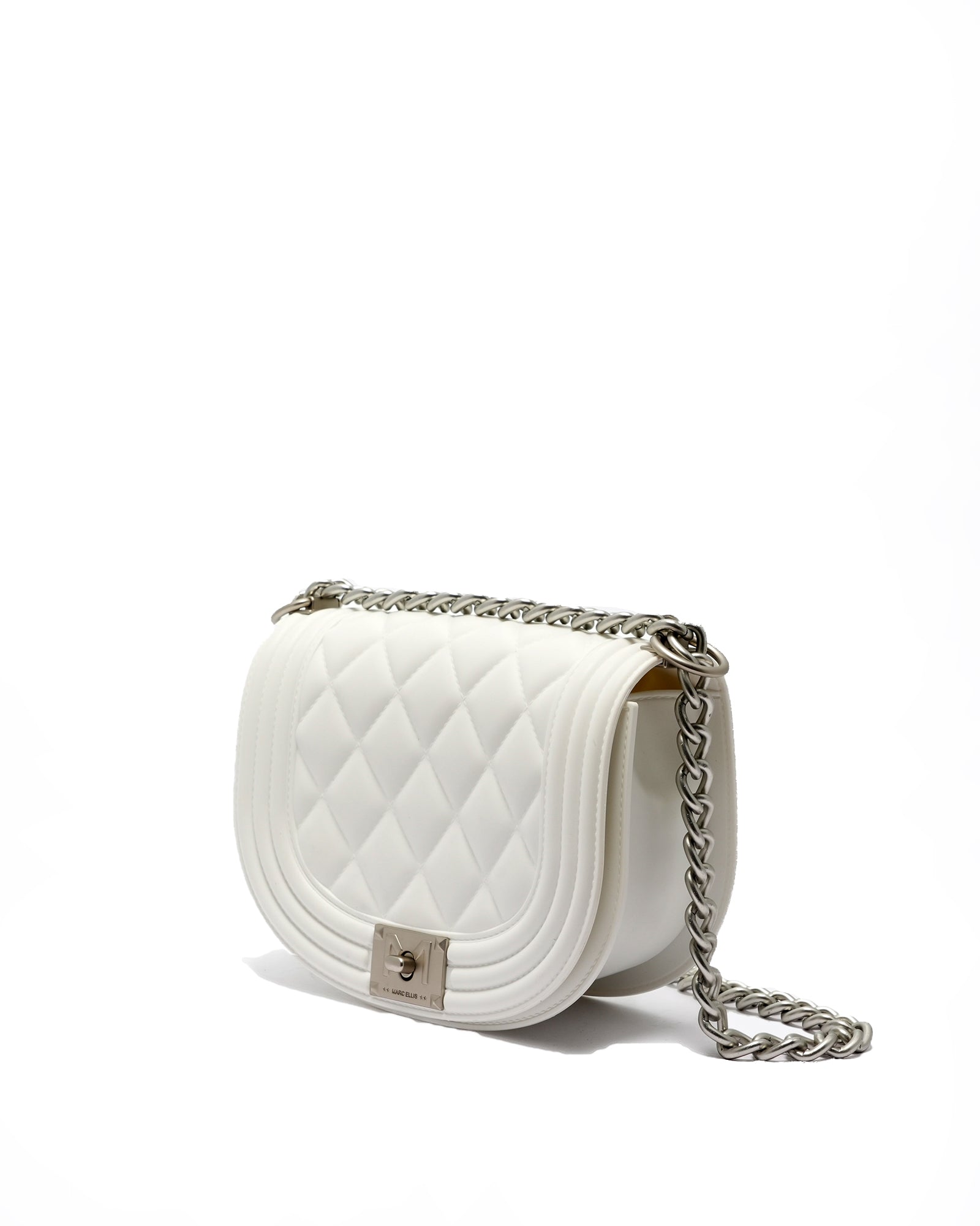 Borsa a mano da donna 100% PVC FLAT ZOE-OFF BLANC + SILVER Marc Ellis