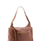 Borsa da viaggio unisex in vera pelle 100% cotone 4037-MARRONE Alessia Firenze