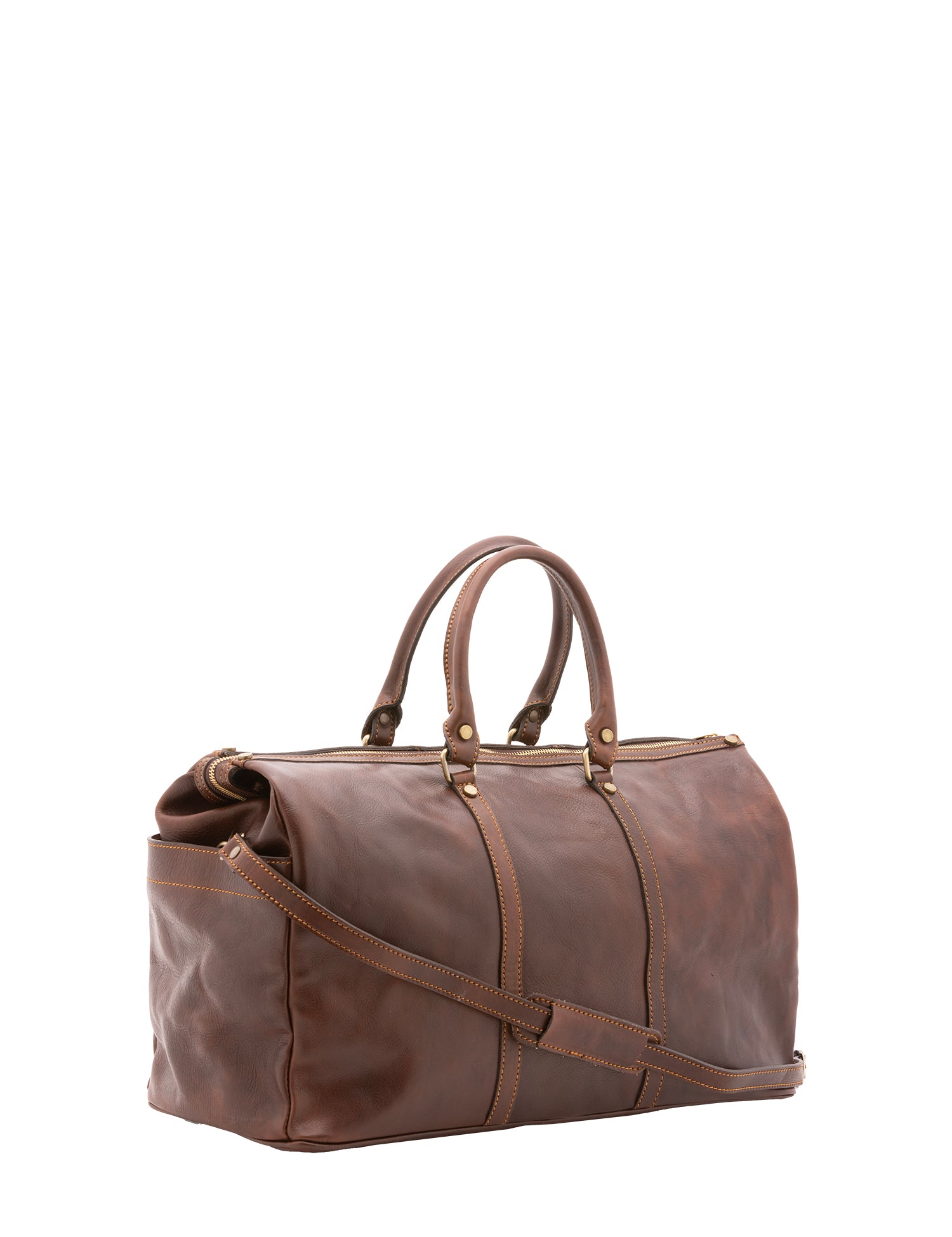 Borsa da viaggio unisex vera pelle 100% cotone 4546-TESTA DI MORO Alessia Firenze