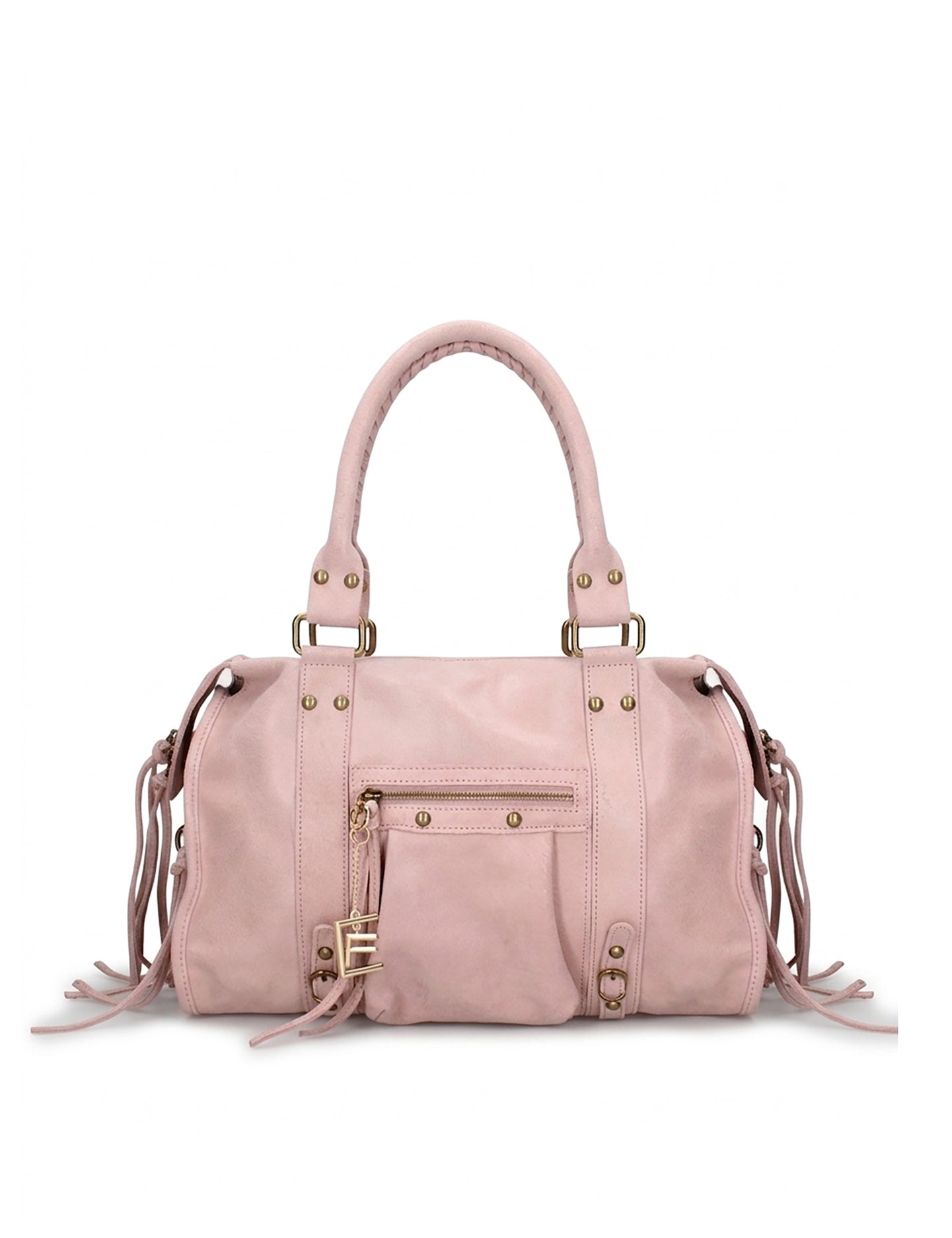 Borsa a Spalla in Genuine Printed Suede Leather Rosa