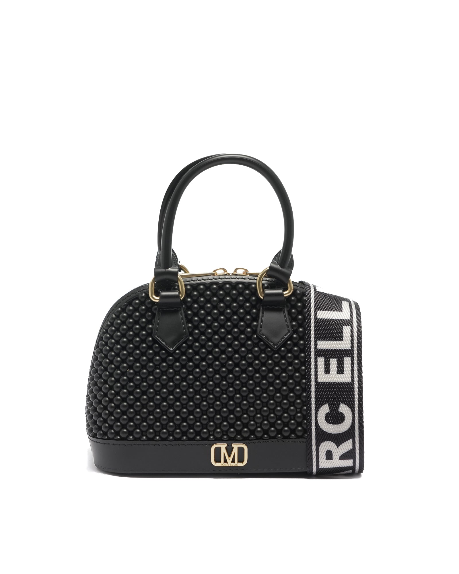 Borsa a mano da donna 100% Pvc FLAT XS BALL-BLACK + OFF GOLD Marc Ellis