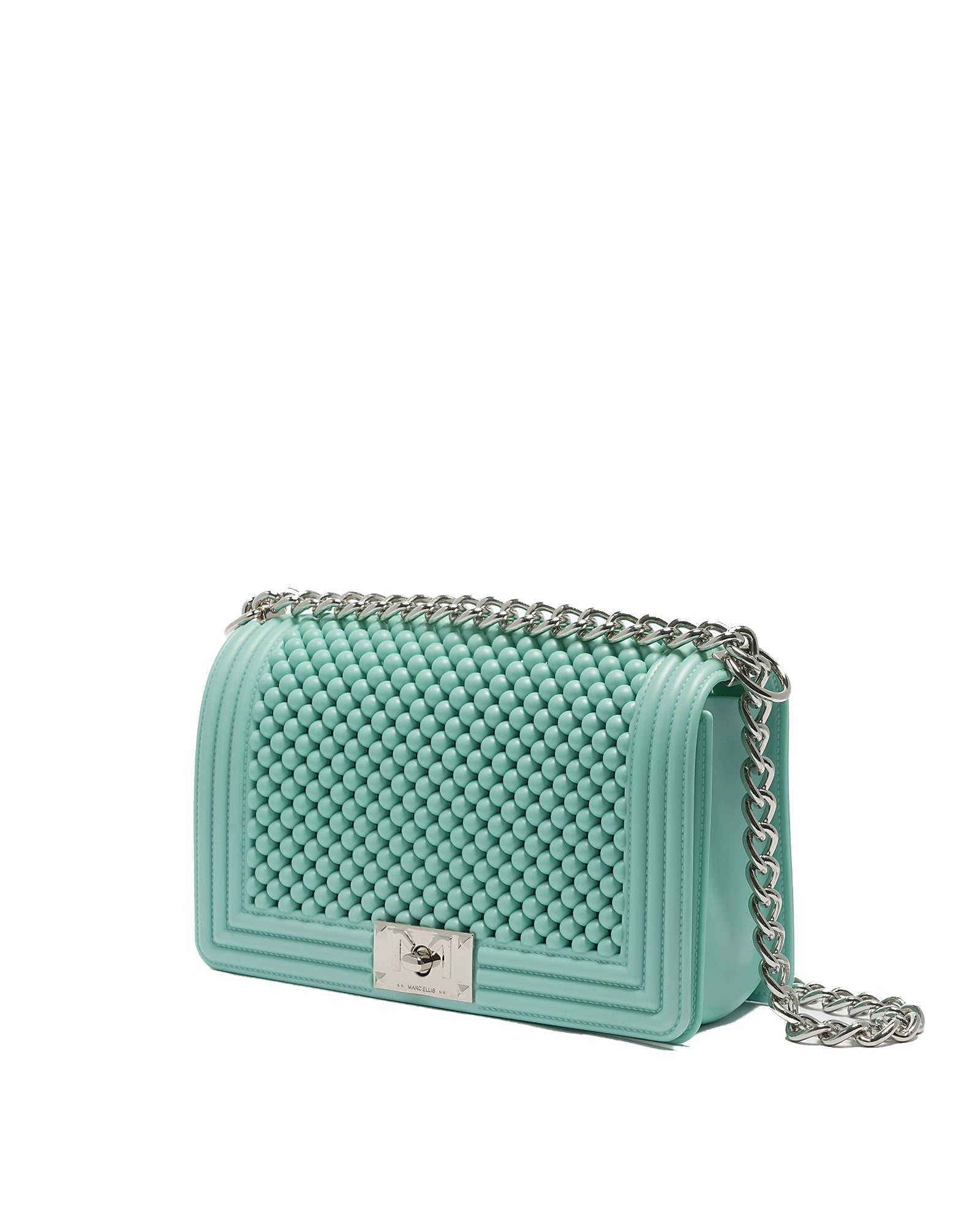 Borsa a mano da donna 100% Pvc FLAT M BALL-VERDE ACQUA + SILVER Marc Ellis