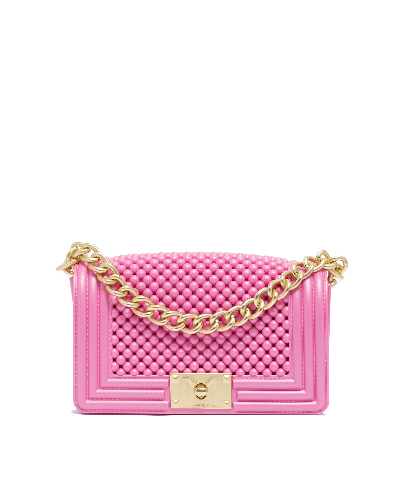 Borsa a mano da donna 100% Pvc FLAT S BALL-AURORA PINK + OFF GOLD Marc Ellis