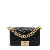 Borsa a mano da donna 100% Pvc FLAT XS MANHATTAN-BLACK + OFF GOLD Marc Ellis
