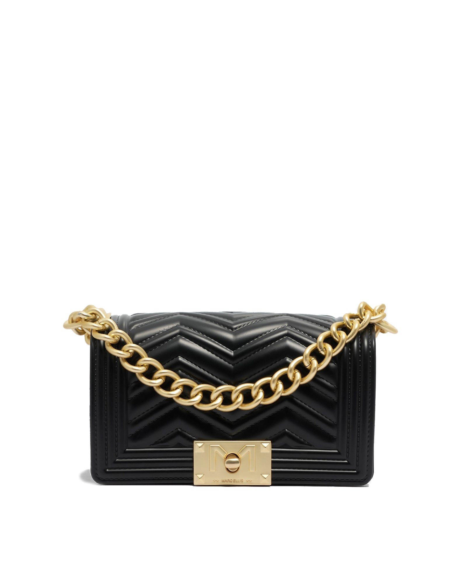 Borsa a mano da donna 100% Pvc FLAT XS MANHATTAN-BLACK + OFF GOLD Marc Ellis