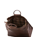 Borsa da viaggio unisex in vera pelle 100% cotone 4563-TESTA DI MORO Alessia Firenze