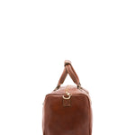 Borsa da viaggio unisex in vera pelle 100% cotone 4311-MARRONE Alessia Firenze