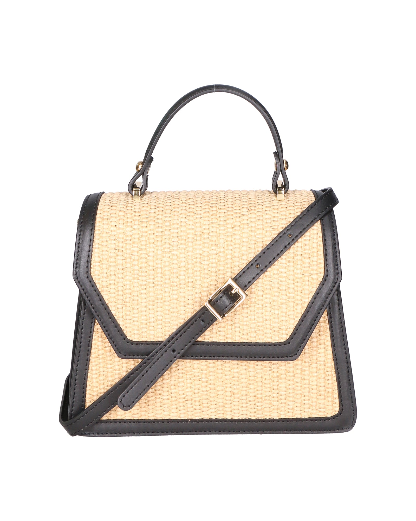 Borsa a mano da donna Pelle e Paglia X12-P218 NERO Roberta Rossi